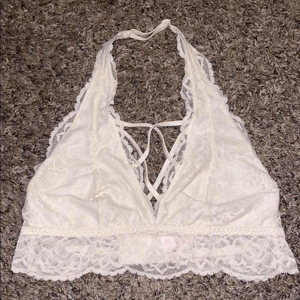 Elegant Lace Halter Bralette - White